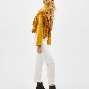 Berhska White Straight Leg Mid Rise Cropped Jeans